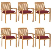 vidaXL Tuinstoelen stapelbaar 6 st met kussens massief teakhout