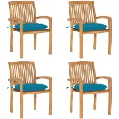 vidaXL Tuinstoelen stapelbaar 4 st met kussens massief teakhout