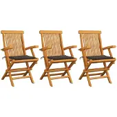 vidaXL Tuinstoelen 3 st met taupe kussens massief teakhout