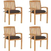 vidaXL Tuinstoelen stapelbaar 4 st met kussens massief teakhout