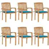 vidaXL Tuinstoelen stapelbaar 6 st met kussens massief teakhout