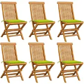 vidaXL Klapstoelen met lichtgroene kussens, 6 stuks, massief teak hout