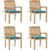 vidaXL Tuinstoelen stapelbaar 4 st met kussens massief teakhout