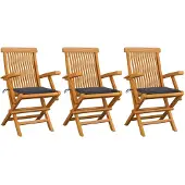 vidaXL Tuinstoelen 3 st met antracietkleurige kussens massief teakhout