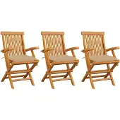 vidaXL Tuinstoelen 3 st met beige kussens massief teakhout