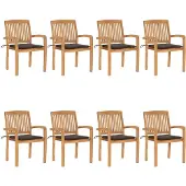 vidaXL Tuinstoelen stapelbaar 8 st met kussens massief teakhout