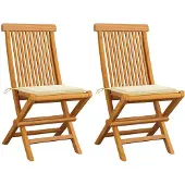 vidaXL Tuinstoelen 2 st met crèmekleurige kussens massief teakhout
