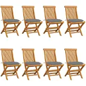 vidaXL Tuinstoelen 8 st met grijze kussens massief teakhout
