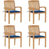 vidaXL Tuinstoelen stapelbaar 4 st met kussens massief teakhout
