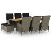 vidaXL 9-delige Tuinset met kussens poly rattan bruin