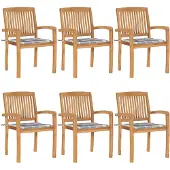 vidaXL Tuinstoelen stapelbaar 6 st met kussens massief teakhout
