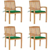 vidaXL Tuinstoelen stapelbaar 4 st met kussens massief teakhout