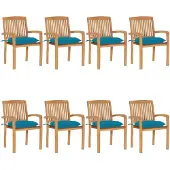 vidaXL Tuinstoelen stapelbaar 8 st met kussens massief teakhout