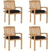 vidaXL Tuinstoelen stapelbaar 4 st met kussens massief teakhout