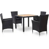 vidaXL 5-delige tuinset met kussens, van zwart polyrotan