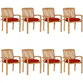 vidaXL Tuinstoelen stapelbaar 8 st met kussens massief teakhout