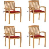 vidaXL Tuinstoelen stapelbaar 4 st met kussens massief teakhout