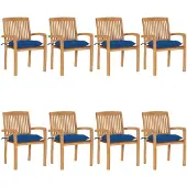 vidaXL Tuinstoelen stapelbaar 8 st met kussens massief teakhout