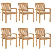 vidaXL Stapelbare tuinstoelen met kussens, 6 stuks, massief teak hout