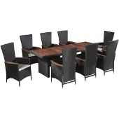 vidaXL 9-delige Tuinset met kussens poly rattan zwart