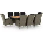 vidaXL 9-delige Tuinset met kussens poly rattan bruin