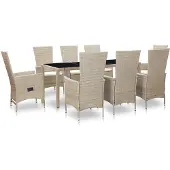 vidaXL 9-delige Tuinset met kussens poly rattan beige