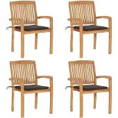 vidaXL Tuinstoelen stapelbaar 4 st met kussens massief teakhout