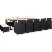 vidaXL 15-delige Tuinset met kussens poly rattan zwart