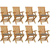 vidaXL Tuinstoelen 8 st met grijze kussens massief teakhout