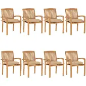 vidaXL Tuinstoelen stapelbaar 8 st met kussens massief teakhout