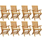 vidaXL Tuinstoelen 8 st met crèmekleurige kussens massief teakhout