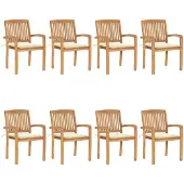 vidaXL Tuinstoelen stapelbaar 8 st met kussens massief teakhout