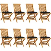 vidaXL Tuinstoelen 8 st met zwarte kussens massief teakhout