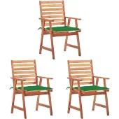 vidaXL Tuinstoelen 3 st met kussens massief acaciahout