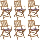 vidaXL Tuinstoelen 6 st inklapbaar met kussens massief acaciahout