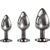 Evolved Black Gem - metalen anaalplugset met zwarte steen (zilver)
