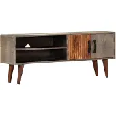 vidaXL Tv-meubel 130x30x46 cm massief ruw mangohout grijs