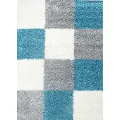 Muratap Basic shaggy geblokt vloerkleed turquoise / wit hoogpolig- 160x230