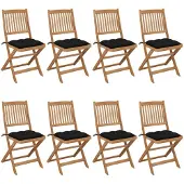 vidaXL Inklapbare stoelen 8 st met kussens massief acaciahout