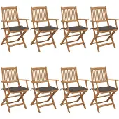 vidaXL Tuinstoelen 8 st inklapbaar met kussens massief acaciahout