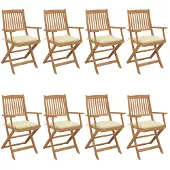 vidaXL Tuinstoelen 8 st inklapbaar met kussens massief acaciahout