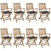 vidaXL Tuinstoelen 8 st inklapbaar met kussens massief acaciahout