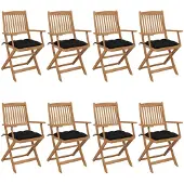 vidaXL Inklapbare stoelen 8 st met kussens massief acaciahout
