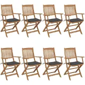 vidaXL Klapstoelen, 8 stuks, met kussens, gemaakt van massief acaciahout