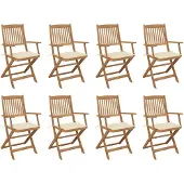 vidaXL Inklapbare stoelen 8 st met kussens massief acaciahout