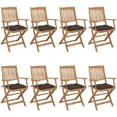 vidaXL Tuinstoelen 8 st inklapbaar met kussens massief acaciahout