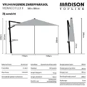 Madison Parasol Monaco Flex Vierkant Grijs 300 x 300 cm