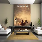 Artgeist Fotobehang – Behangpapier - Fotobehang - Wilde paarden van de steppe 200x154 -