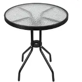 Springos Tuintafel | Buitentafel | Bijzettafel Buiten | Metaal | Gehard Glas | Rond | 60 x 70 cm | Zwart