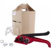 Kortpack - Omsnoeringsband/Polyesterband Starterset - Bestaat uit: 1 rol Polysterband 12mm breed x 250mtr lang, 1 Bandspanner en 100 metalen gespen - (031.0211)
